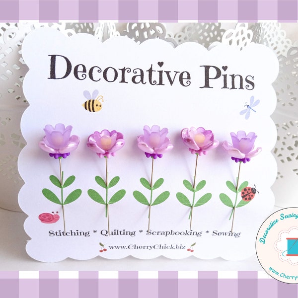 Lavender Sewing Pins - Flower Pins - Decorative Sewing Pins - Pretty Pins - Counting Pins - Quilting Pins -  Pincushion Pins - Lilac Pins