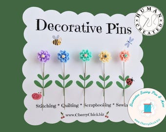 Pastel Flower sewing Pins - Decorative Sewing Pins - Counting Pins - Gift for Quilters - Quilt Retreat Gifts - Handmade Pins - Sewing Gifts