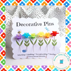 Sewing Pins - Flower Pins - Gift for Quilters - Decorative Sewing Pins - Pretty Pins - Scrapbooking Pins - Quilting Pins -  Pincushion Pins