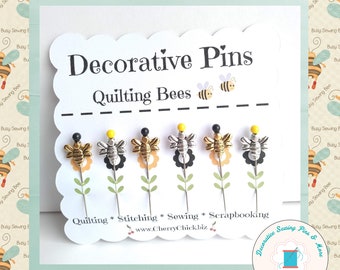 Decorative Bee Pins - Decorative Sewing Pins - Bee Pins - Quilting Pins - Scrapbooking Pin - Gift for Quilters - Pretty Pins