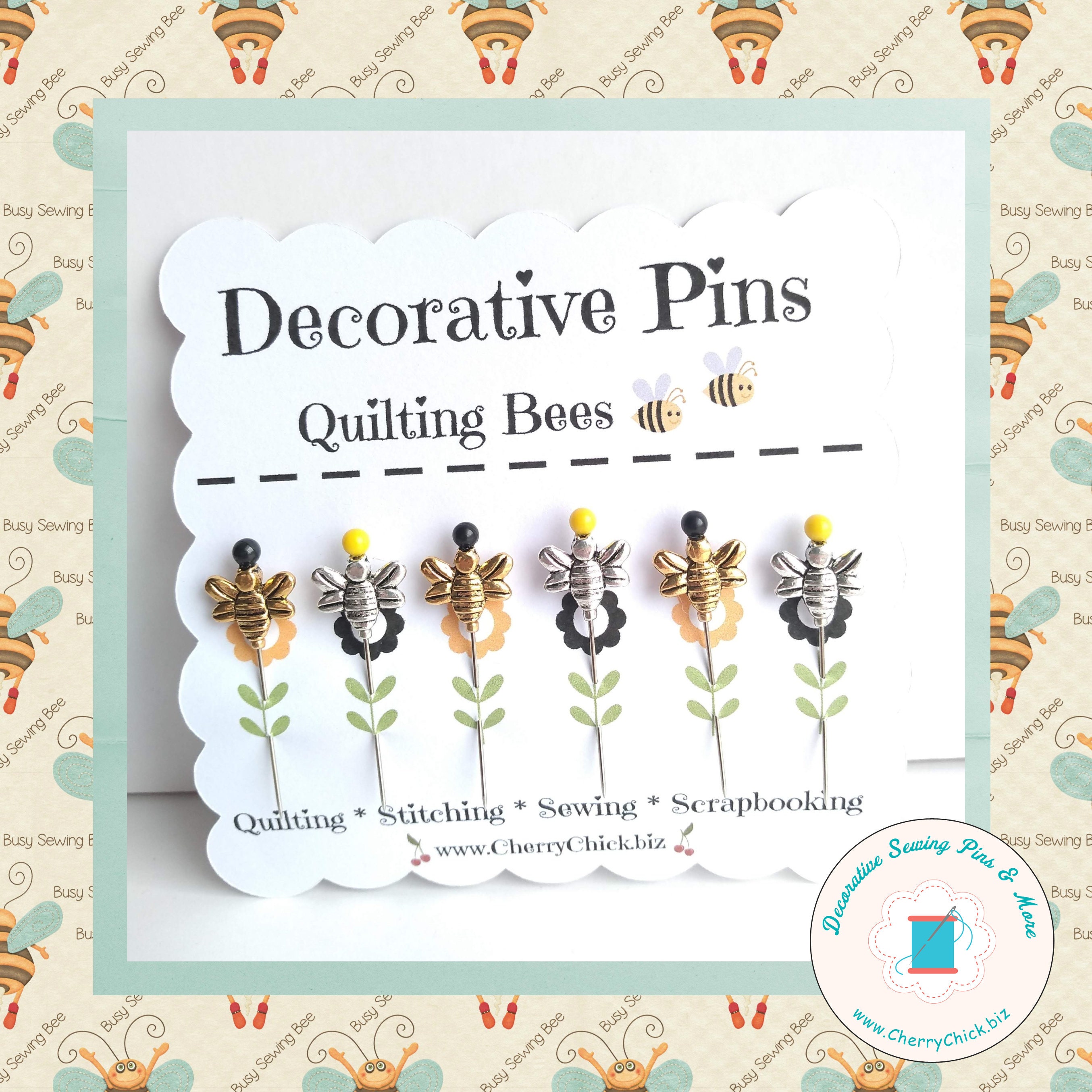 Decorative Bee Pins Decorative Sewing Pins Bee Pins Quilting Pins  Scrapbooking Pin Gift for Quilters Pretty Pins 