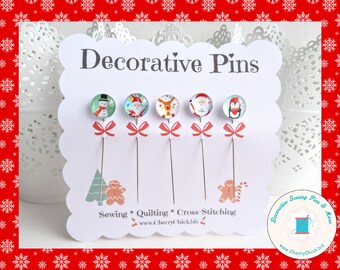 Christmas Sewing Pins - Decorative Sewing Pins - Holiday Sewing Pins - Reindeer Pins - Penguin Sewing Pin - Santa Pins - Snowman Sewing Pins