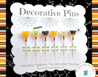Decorative Halloween Pins - Halloween Sewing Pins - Decorative Sewing Pins - Quilting Pins - Autumn Pins - Gift for Quilters - Fall Pins