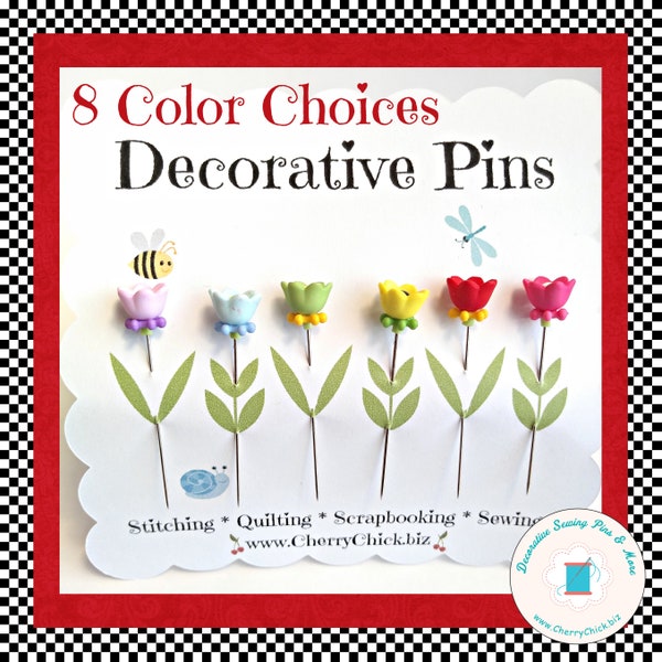 Sewing Pins - Gift for Quilters - Decorative Pins - Pretty Pins - Fancy Pins - Scrapbooking Pins - Quilting Pins -  Pincushion Pins