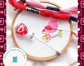 Valentine Counting Pin - Heart Counting Pin - Gift for Cross Stitchers - Decorative Pin - Marking Pin - Heart lampwork - Pokey Tool