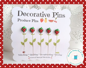 Strawberry Sewing Pins - Strawberry Counting Pin - Gift for Quilter - Decorative Pins - Scrapbooking Pins - Quilting Pins -  Pincushion Pins