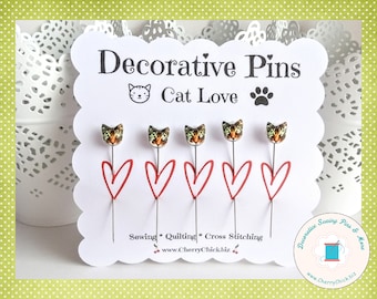 Cat Sewing Pins - Decorative Sewing Pins - Cat Counting Pins - Handmade Pins - Gifts for Cross Stitchers - Retreat Gifts - Cats sewing pins