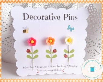 Flower sewing Pins - Decorative Sewing Pins - Pretty Pins - Gift for Quilters - Floral sewing pins - Quilt Retreat Gift - Bulletin Board Pin