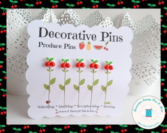 Cherry Sewing Pins - Decorative Sewing Pins - Cherries Sewing Pins - Handmade Pins - Cherry Pins - Produce Pins