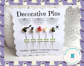 Halloween Sewing Pins - Decorative Sewing Pins - Ghost Sewing Pin - Black Cat Sewing Pin - Gifts for Quilters - Jack-o-lantern Sewing Pin