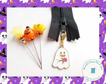 Ghost zipper charm pair - Ghost zipper pull pair - Ghost Planner Charm - Halloween zipper Charm - Halloween zipper pull - Quilted bag charms