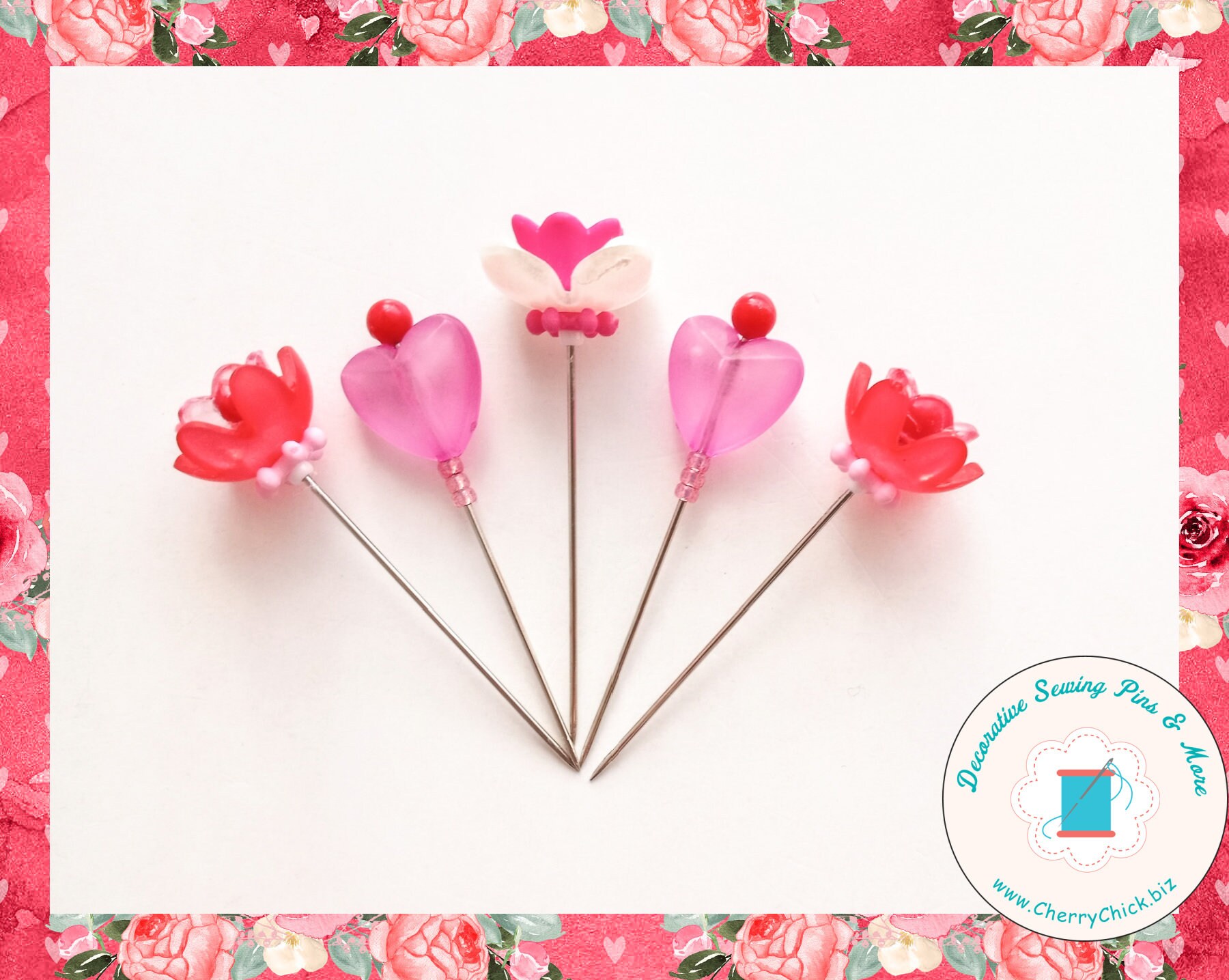 Valentine Flower Pins Sewing Pin Gift for Quilters Decorative