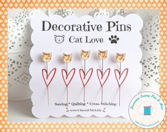 Cat Sewing Pins - Decorative Sewing Pins - Cat Counting Pins - Handmade Pins - Gifts for Cross Stitchers - Retreat Gifts - Cats sewing pins