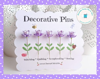 Sewing Pins - Flower Pins - Gift for Quilters - Decorative Sewing Pins - Pretty Pins - Scrapbooking Pins - Quilting Pins -  Pincushion Pins