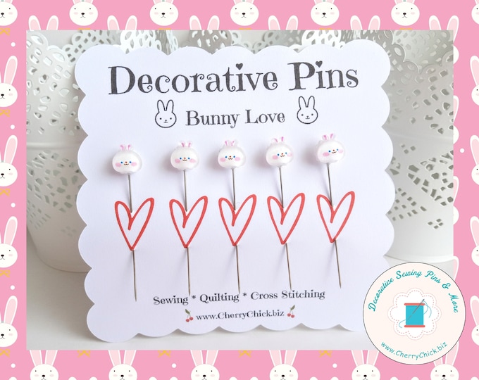 Featured listing image: Bunny Sewing Pins - Decorative Sewing Pins - Bunny Counting Pins - Rabbit Sewing Pins - Gifts for Cross Stitchers - Rabbit Pins