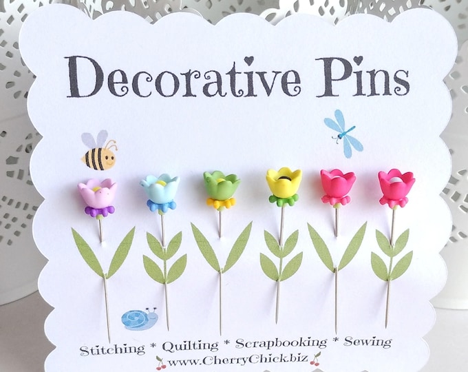 Featured listing image: Flower Sewing Pins: Decorative Quilting & Scrapbooking Pins