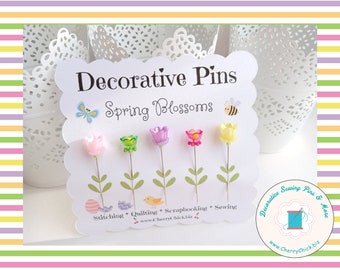 Spring Blossom Sewing Pins - Floral Sewing Pins - Gift for Quilters - Decorative Pins - Pretty Pins - Quilting Pins - Pincushion Pins