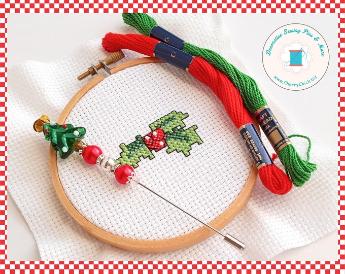Featured listing image: Christmas Tree Counting Pin - Christmas Counting Pin - Gift for Cross Stitchers - Marking Pin - Stitch counter - Christmas Stick Pin