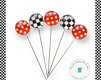 Checks Sewing Pins - Decorative Sewing Pins - Polka Dots Pins - Handmade Pins - Black & White Checks