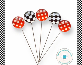 Checks Sewing Pins - Decorative Sewing Pins - Polka Dots Pins - Handmade Pins - Black & White Checks