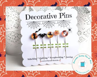 Halloween Sewing Pins - Decorative Sewing Pin - Jack-o-Lantern Sewing Pin - Ghost Sewing Pin - Bat Sewing Pin - Black Cat Sewing Pin