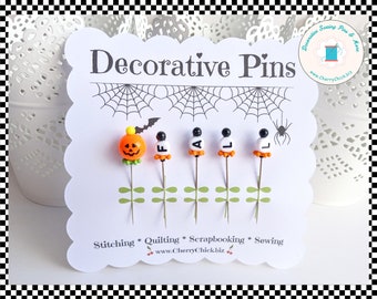 Decorative Halloween Pins - Pumpkin Pins - Decorative Sewing Pins - Quilting Pins - Autumn Pins - Gift for Quilters - Fall Pins