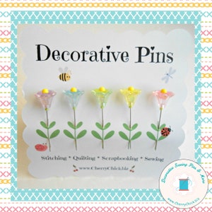 Handcrafted Floral Sewing Pins: Quilting & Crafting Pins, Set of 5