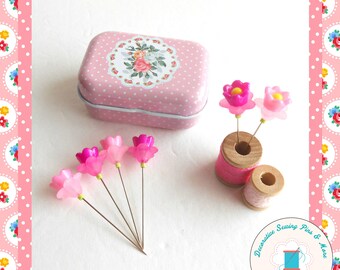 Sewing Pins - Pins in Tins - Decorative Sewing Pins - Gifts for Quilters - Fancy Sewing Pins - Pretty Pins - Pintoppers - Flower sewing pins