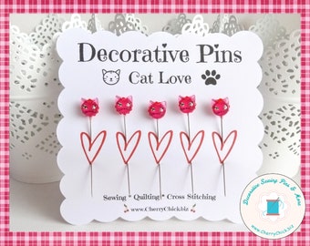 Cat Sewing Pins - Decorative Sewing Pins - Cat Counting Pins - Handmade Pins - Gifts for Cross Stitchers - Retreat Gifts - Cats sewing pins