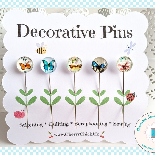 Butterfly Sewing Pins - Decorative Sewing Pins - Butterfly Pins - Handmade Pins - Butterflies Sewing Pins - Butterflies