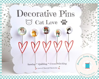 Cat Sewing Pins - Decorative Sewing Pins - Cat Mom Pins - Handmade Pins - Cats Sewing Pins - Cats - Gifts for Quilters - Quilt Retreat Gifts