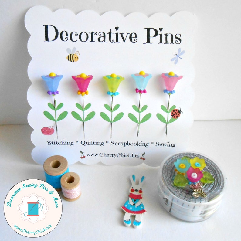 Sewing Pins Decorative Sewing Pins Sewing gifts Pretty Pins Gift for Quilters Quilt Retreat Gifts Handmade Pins image 4