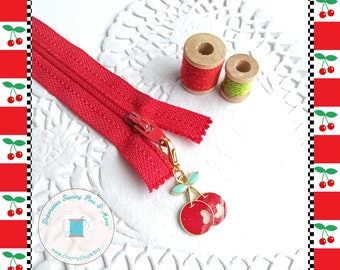 Cherry zipper charm - Cherry zipper pull - Cherry Planner Charm - Cherry Bag Charm - Cherries - Gifts for Quilter - Cherry Charm