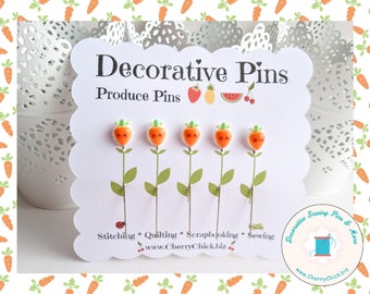 Carrot Sewing Pins - Decorative Sewing Pins - Carrot Pins - Handmade Pins - Carrots - Produce Pins