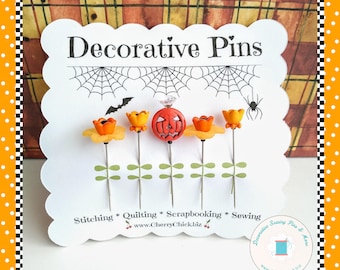 Decorative Halloween Pins - Pumpkin Pins - Decorative Sewing Pins - Quilting Pins - Autumn Pins - Gift for Quilters - Fall Pins