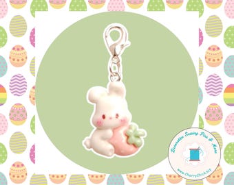 Spring Bunny zipper charm - Resin Bunny zipper pull - Bunny Planner Charm - Rabbit Charm - Rabbit zipper charm - Rabbit Strawberry Charm