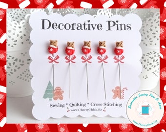 Mouse in a Mitten Sewing Pins - Sewing Pins - Holiday Sewing Pins - Handmade Pins - Christmas Pins - Decorative Sewing Pins - Retreat gifts