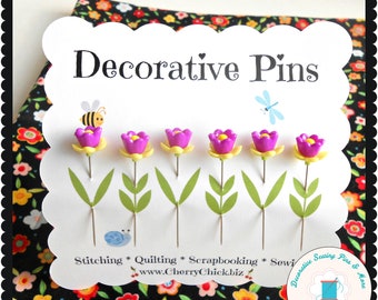 Sewing Pins - Pin Toppers - Gift for Quilters - Decorative Sewing Pins - Fancy Pins - Scrapbooking Pins - Quilting Pins -  Flower Pins