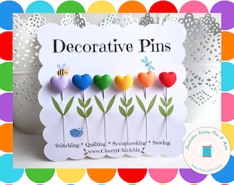 Heart Sewing Pin - Decorative Sewing Pin - Rainbow Pins - Counting Pin - Retreat Gift - Bulletin Board Pin - Gift for Quilters - Rainbow