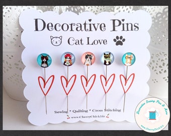 Cat Sewing Pins - Decorative Sewing Pins - Cats with cups - Handmade Pins - Cats Sewing Pins - Cats - Gifts for Quilter - Quilt Retreat Gift
