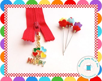 Happy Balloons zipper charm - Happy zipper pull - Happy Planner Charm - Gift for quilter - Happy Charm - Sewing Gifts - Happy word charm