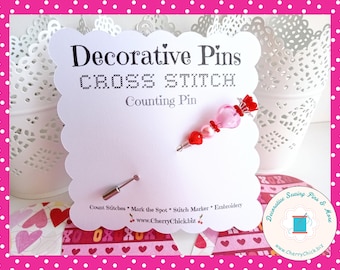 Valentine Counting Pin - Heart Counting Pin - Gift for Cross Stitchers - Decorative Pin - Marking Pin - Stitch counter - Stick Pin