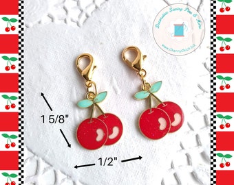 Cherry zipper charm - Cherry zipper pull - Cherry Planner Charm - Cherry Bag Charm - Cherries - Gifts for Quilter - Cherry Charm