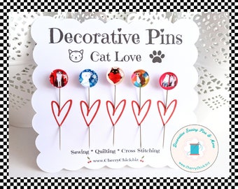 Cat Sewing Pins - Decorative Sewing Pins - Cat Mom Pins - Handmade Pins - Cats Sewing Pins - Cats - Gifts for Quilters - Quilt Retreat Gifts
