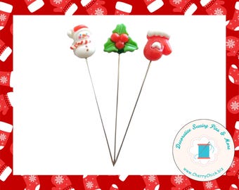 Christmas Sewing Pin - Holiday Sewing Pin - Handmade Pin - Mistletoe Sewing Pin - Mitten Sewing Pin - Snowman Sewing Pin - Decorative Pins