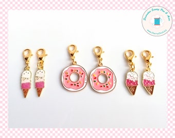 Donut zipper charm pair - Ice cream cone zipper charm pair - Donut Planner Charms - Ice Cream Cone Charms - Donut Charms - Gifts for quilter