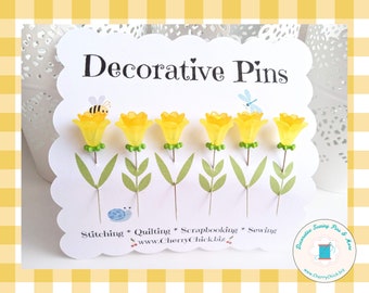 New Daffodil Sewing Pins - Decorative Sewing Pins - Garden Pins - Push Pins - Scrapbooking Pin - Bulletin Board Pin - Gift for Quilters