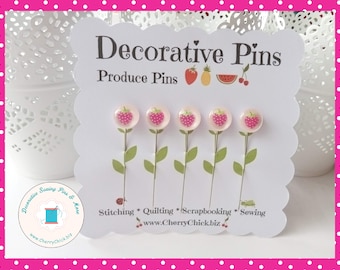 Strawberry Sewing Pins - Decorative Sewing Pins - Strawberry Pins - Handmade Pins - Strawberries Sewing Pins - Strawberries