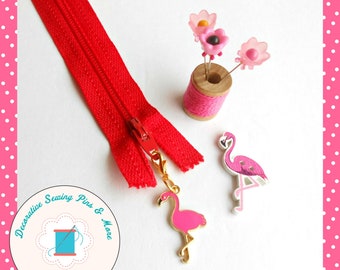 Flamingo zipper charm pair - Flamingo zipper pull pair - Flamingo Planner Charms - Flamingo Quilted bag charms - Flamingo