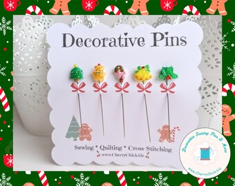 Christmas Sewing Pins - Decorative Sewing Pins - Holiday Sewing Pins - Christmas Pins - Candy Cane Pin - Mistletoe Sewing Pin - Quilter Gift